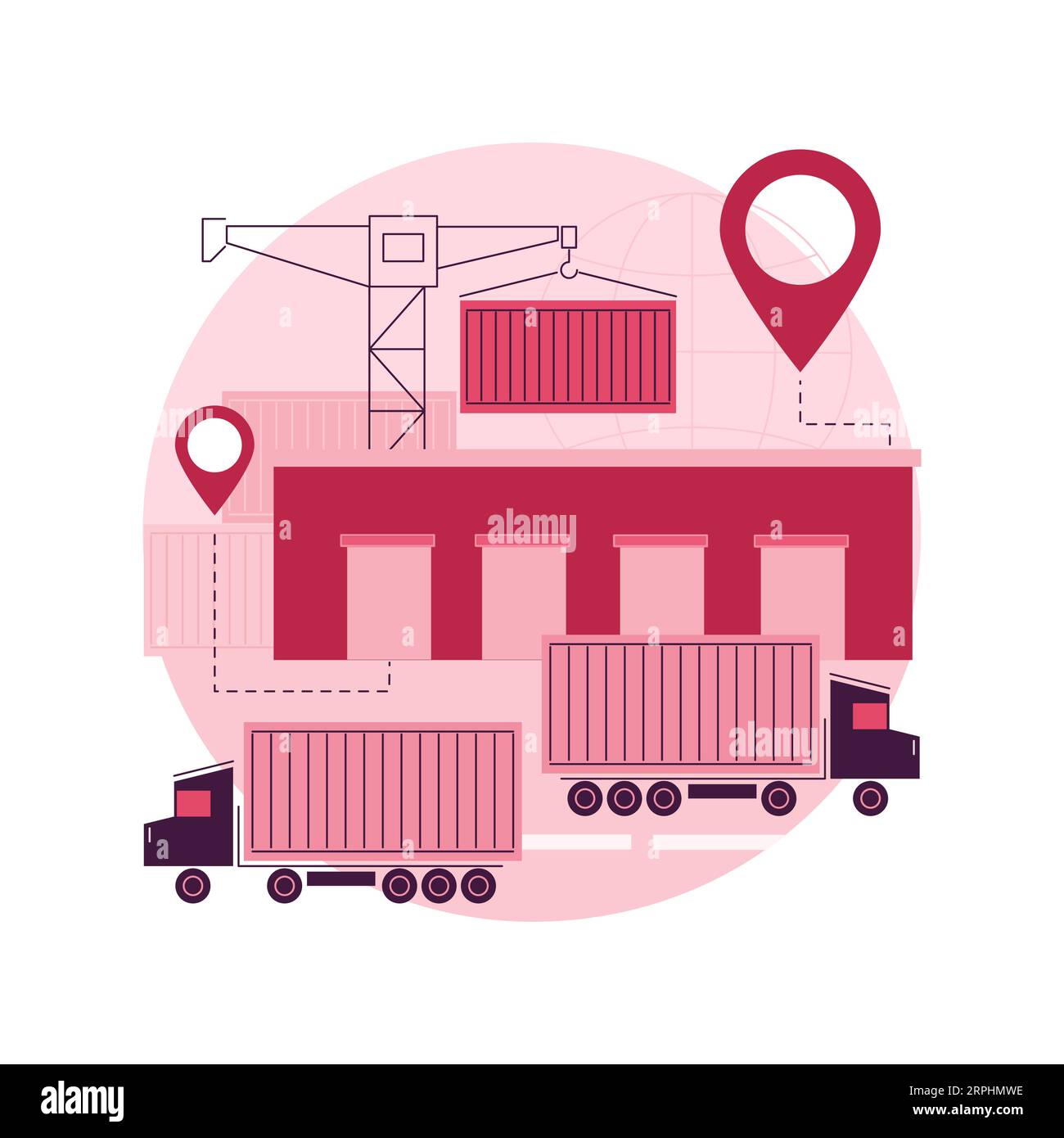 Logistics hub abstract concept vector illustration. Global logistics center, commercial warehouse, distribution hub, supply chain management, transportation cost optimization abstract metaphor. Stock Vector