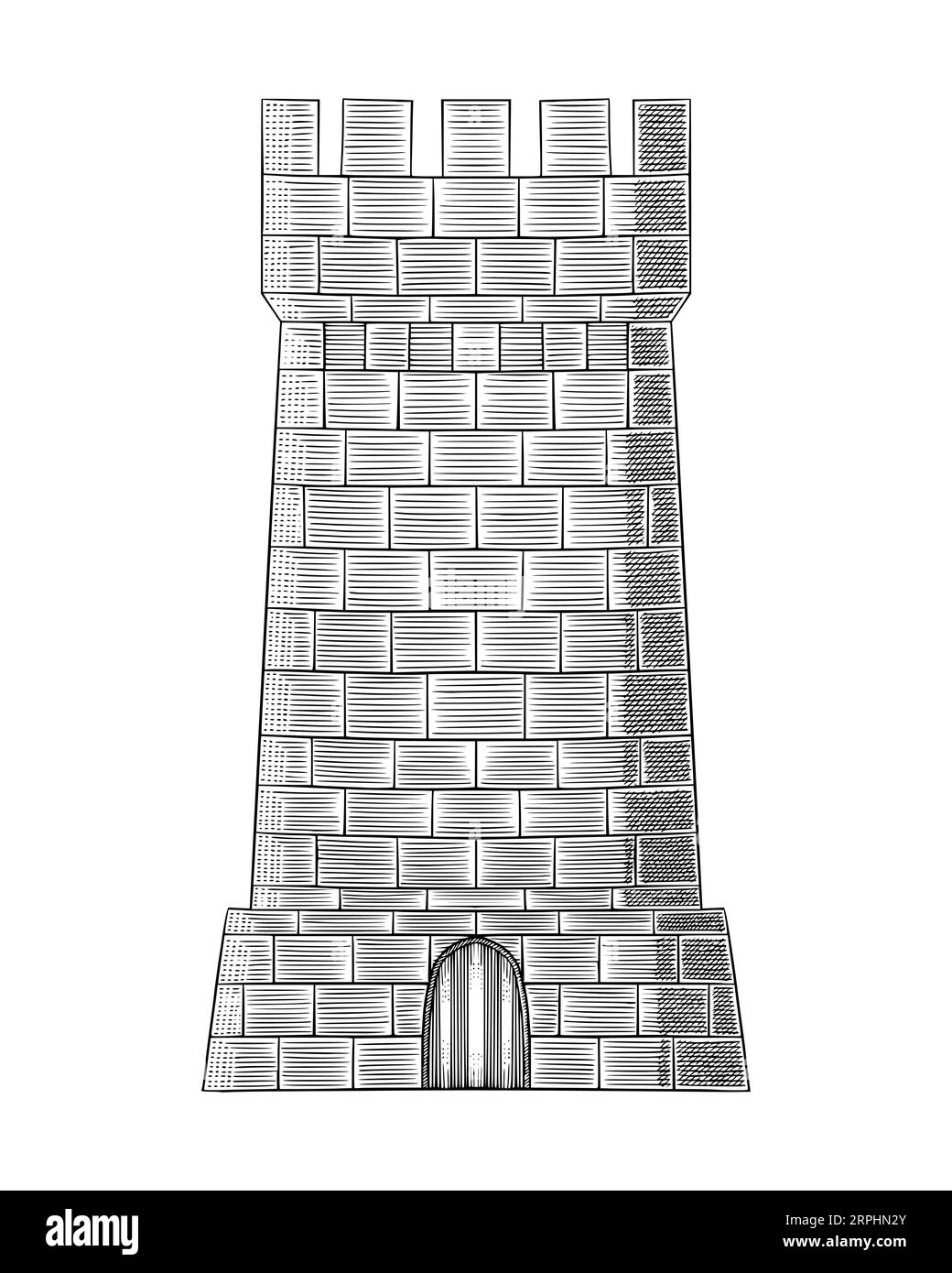 Tower fortress castle, vintage engraving drawing style vector illustration Stock Vector