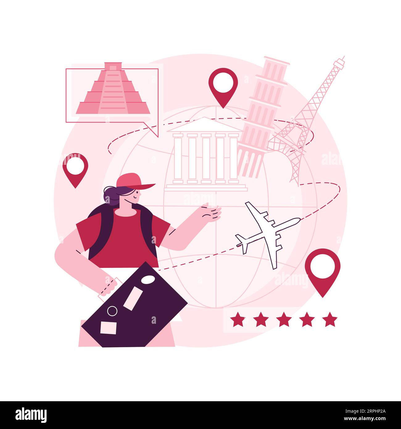 Global travelling abstract concept vector illustration. Global insurance, world trip, international tourism, travel agency, working holiday, luxury vacation resort chain abstract metaphor. Stock Vector