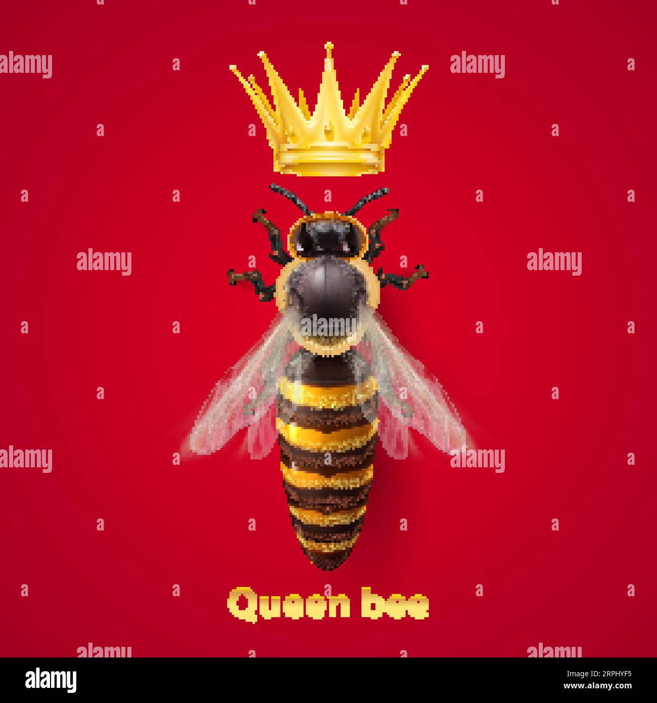 Realistic Bee Queen Mother in Flight. Detailed Illustration of a Queen Bee  on White Background. Macro Insect, Concept of Food Industry, or  Beekeeping