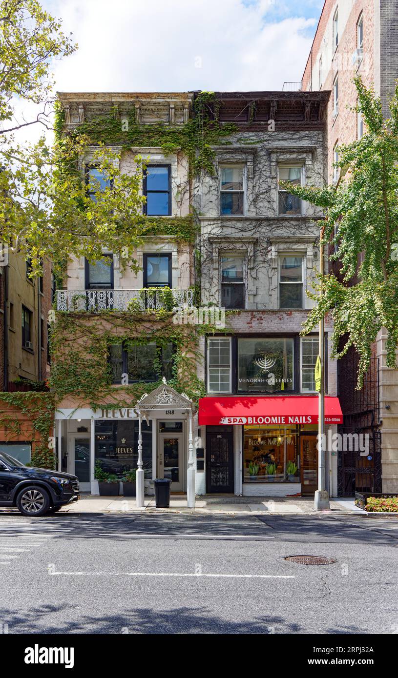 Upper East Side: Gilbert A. Schellenger designed these brick-and-stone row houses on Madison Avenue at East 93rd Street. Stock Photo