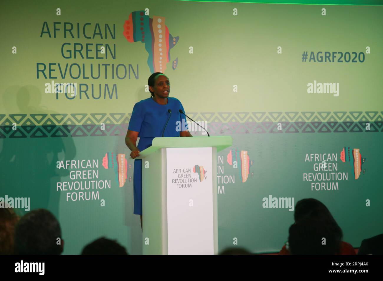 191126 -- KIGALI, Nov. 26, 2019 -- Agnes Kalibata, president of Alliance for a Green Revolution in Africa AGRA, delivers remarks at an event to launch the African Green Revolution Forum AGRF 2020 Summit in Kigali, capital city of Rwanda, Nov. 26, 2019. New apporaches were emphazized on Monday in Rwanda s Kigali to address rising cases of hunger and food insecurity challenges in Africa.  RWANDA-KIGALI-AGRF SUMMIT-FOOD INSECURITY CHALLENGES-LAUNCH EVENT LyuxTianran PUBLICATIONxNOTxINxCHN Stock Photo