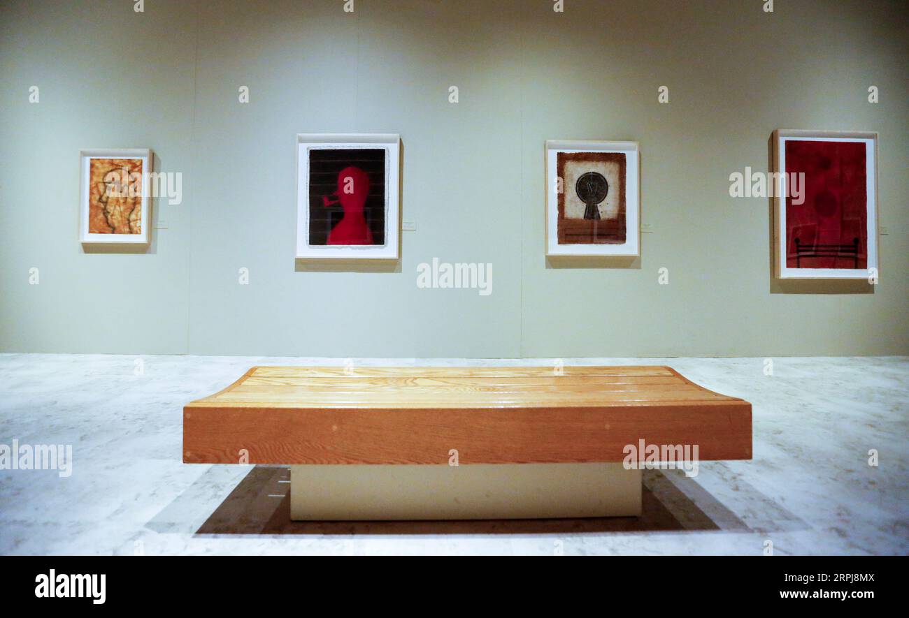 191201 -- SANTA ANA, Dec. 1, 2019 -- Photo taken on Nov. 30, 2019 shows a view of the exhibiton named Dimensions of Form: Tamayo and Mixografia in Santa Ana, the United States. The exhibition addresses Mexican master Rufino Tamayo. The Mixografia printmaking technique is a unique fine art printing process that allows for the production of three-dimensional prints with elements of relief, texture and very fine surface detail.  U.S.-SANTA ANA-EXHIBITION LixYing PUBLICATIONxNOTxINxCHN Stock Photo