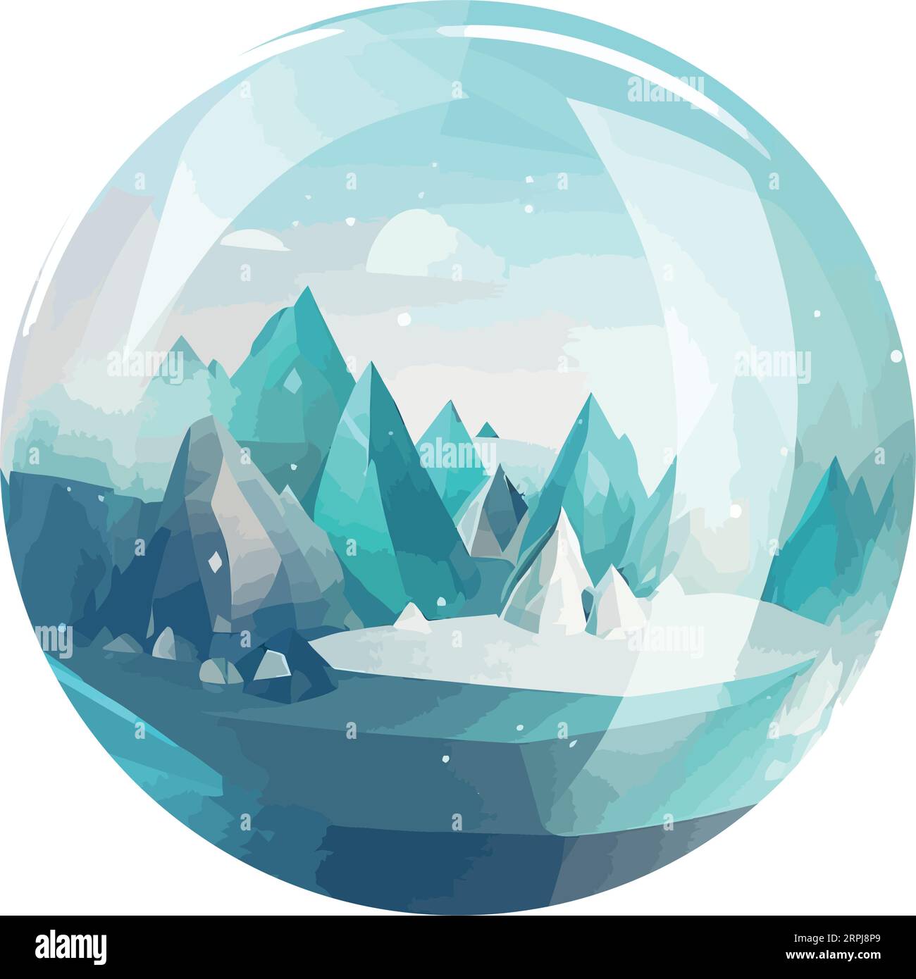mountain landscape on a snowball over white Stock Vector