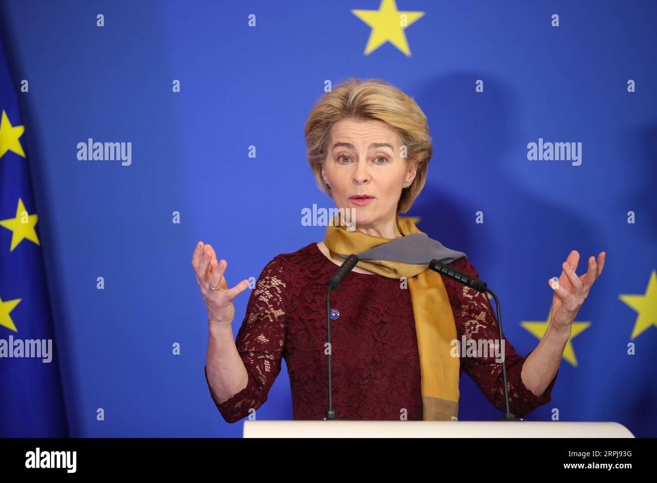 191201 -- BRUSSELS, Dec. 1, 2019 -- European Commission President Ursula von der Leyen delivers a speech during a ceremony to mark the 10th anniversary of the entry into force of the Lisbon Treaty, at the House of European History in Brussels, Belgium, Dec. 1, 2019.  BELGIUM-BRUSSELS-LISBON TREATY-10TH ANNIVERSARY ZhangxCheng PUBLICATIONxNOTxINxCHN Stock Photo