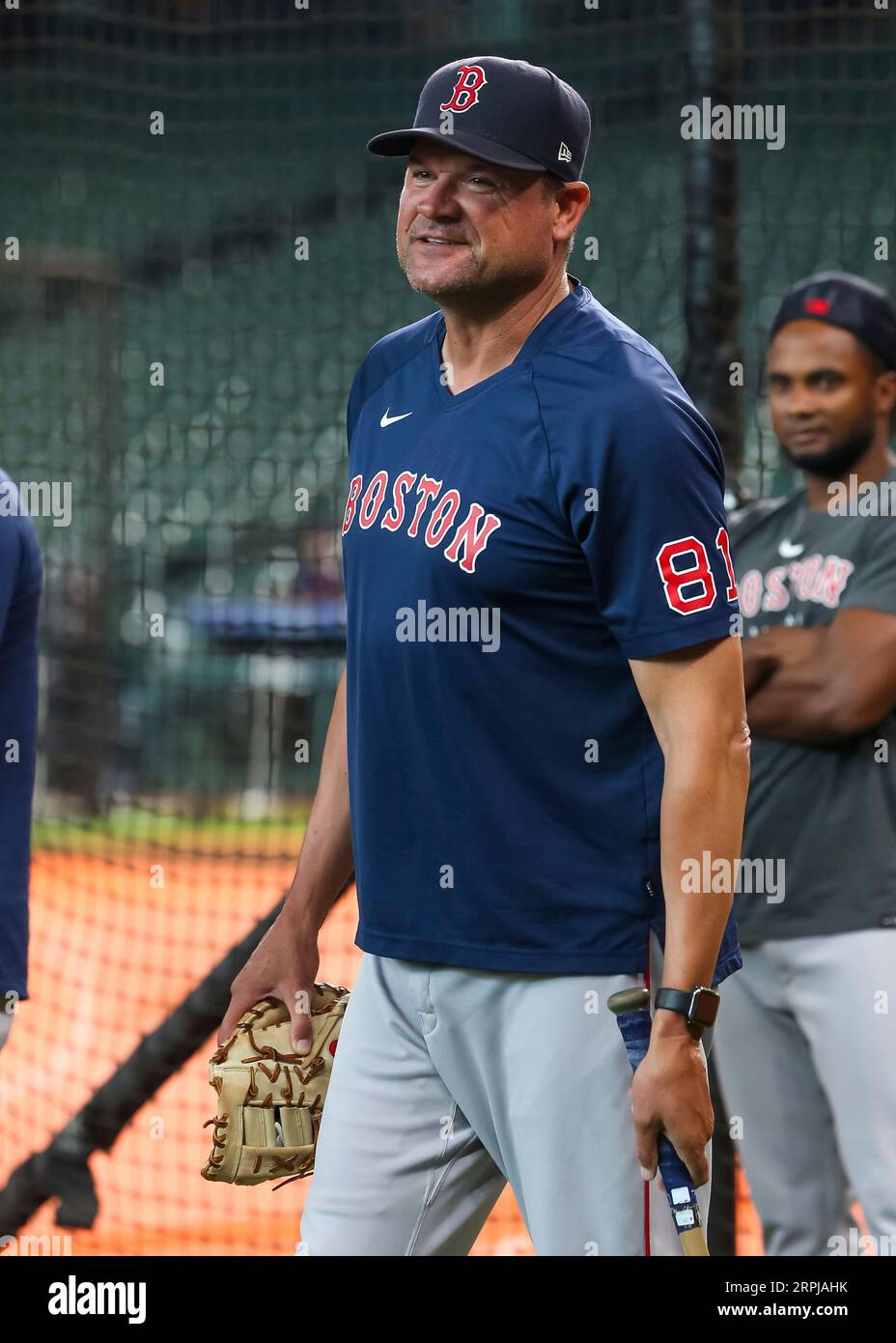 HOUSTON, TX - AUGUST 21: Boston Red Sox major league field coordinator Andy  Fox (81) oversees warmups during the MLB game between the Boston Red Sox  and Houston Astros on August 21,