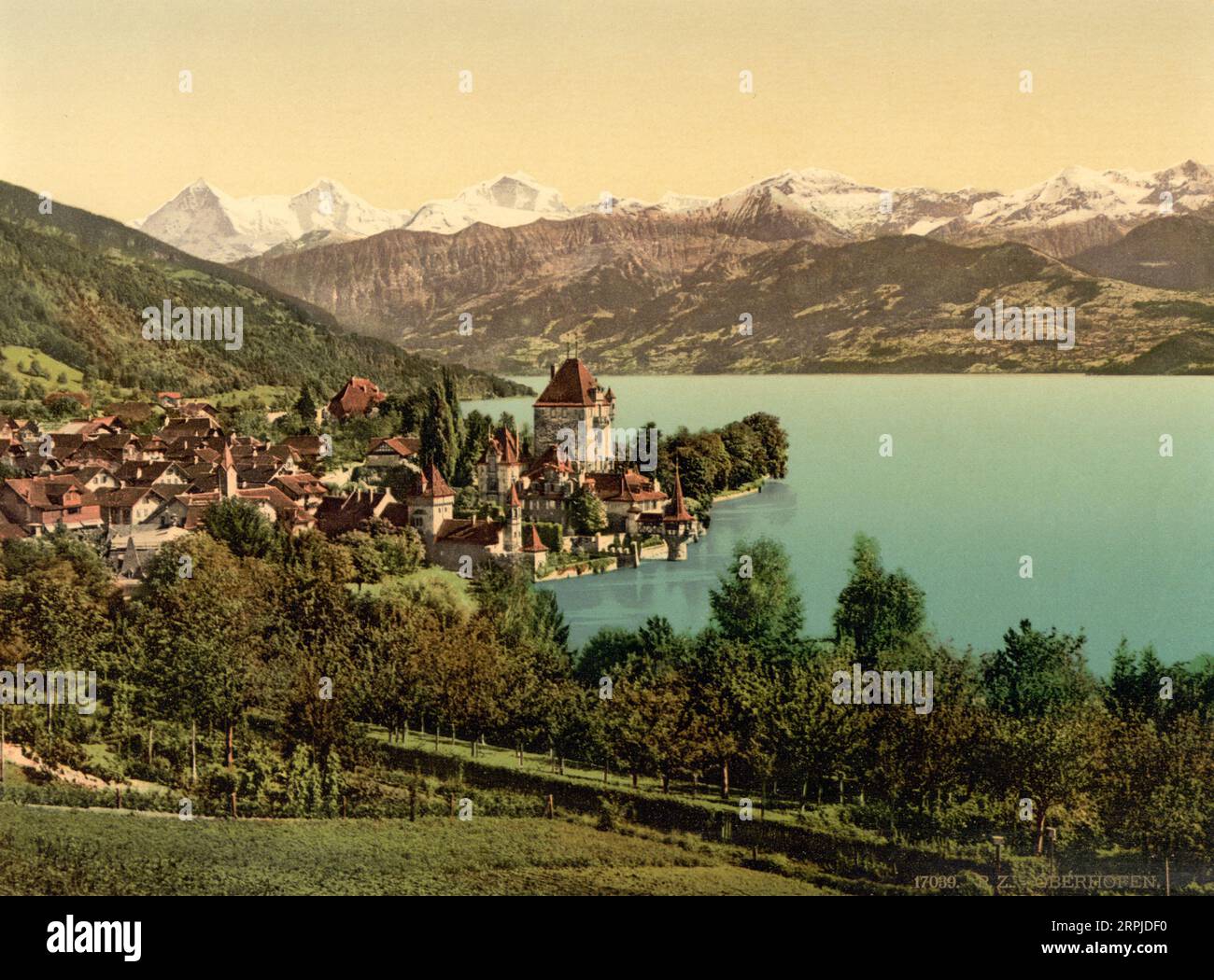 Lake Thun, Oberhofen am Thunersee, Bern, Switzerland 1890. Stock Photo