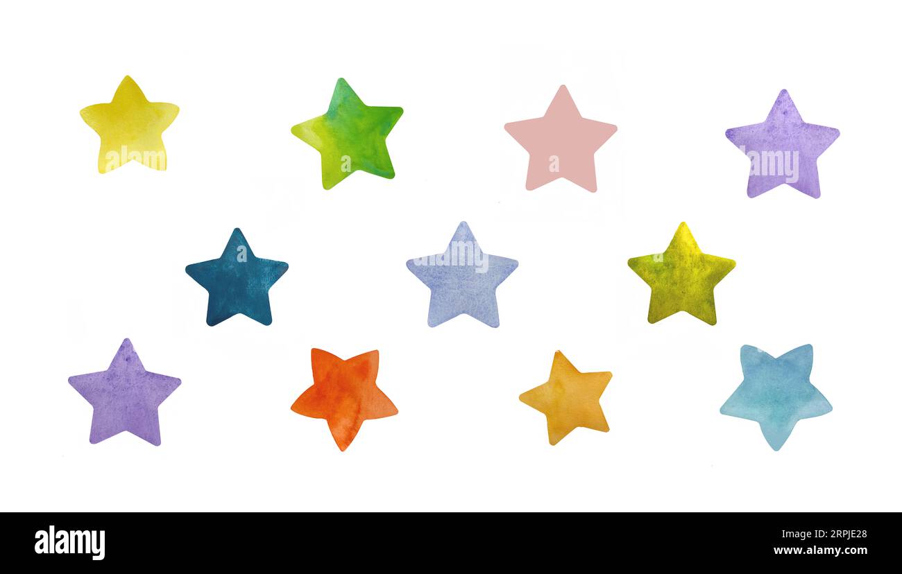 Watercolor multicolored stars collection illustration Stock Photo