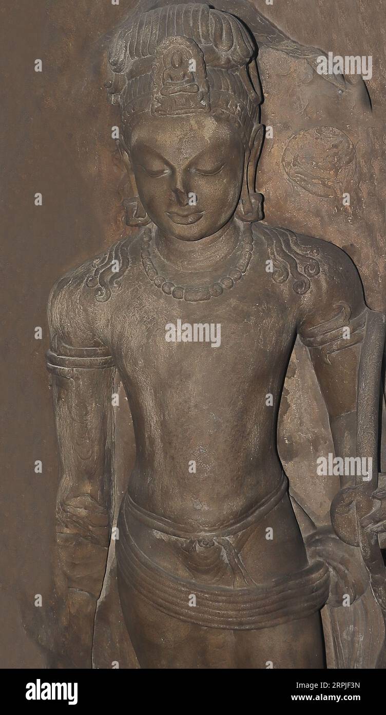 Kolkata, West Bengal, India 29th August 2023 Ancient indian sculpture of hindu god, relief