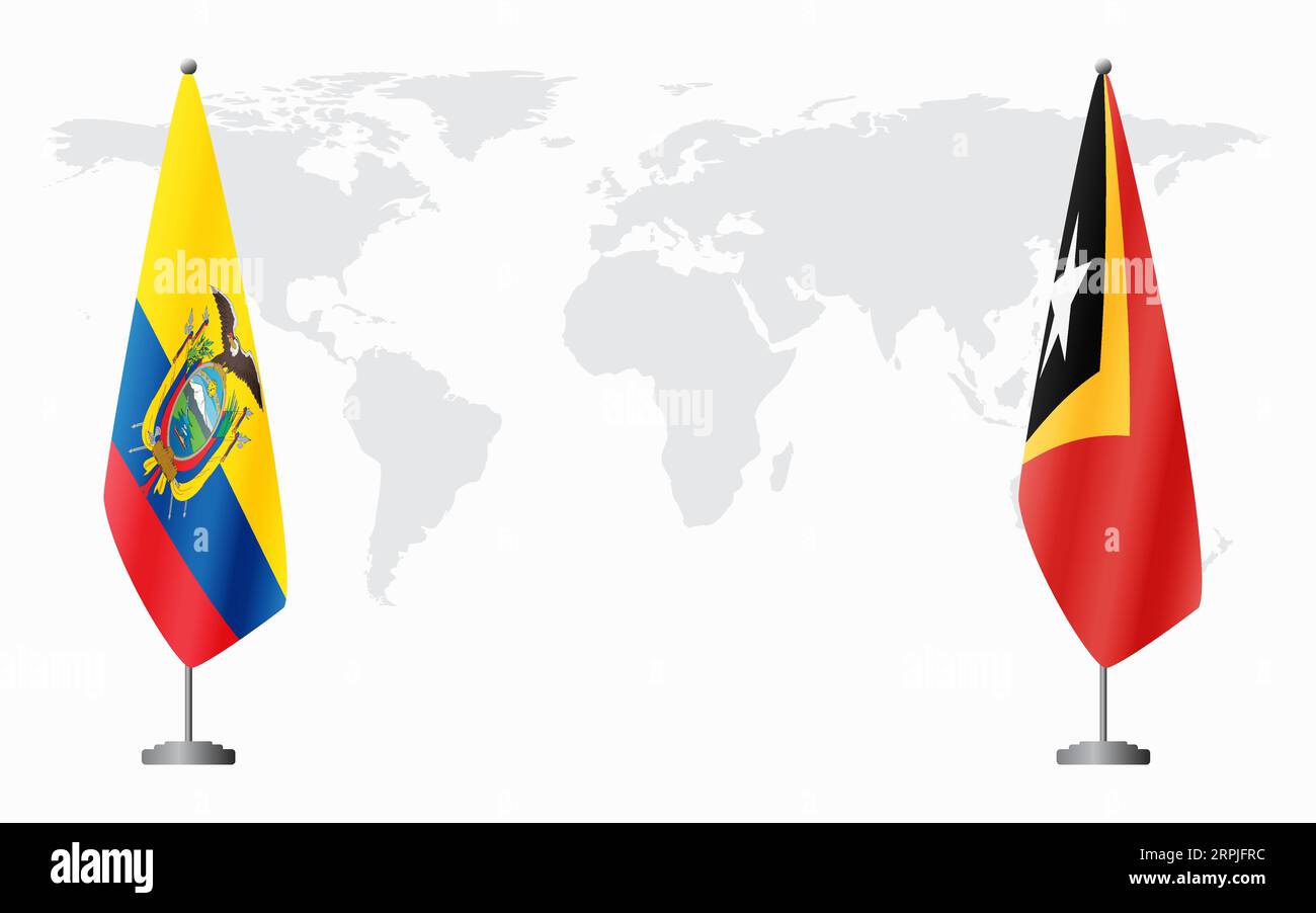 Ecuador and Timor-Leste flags for official meeting against background of world map. Stock Vector