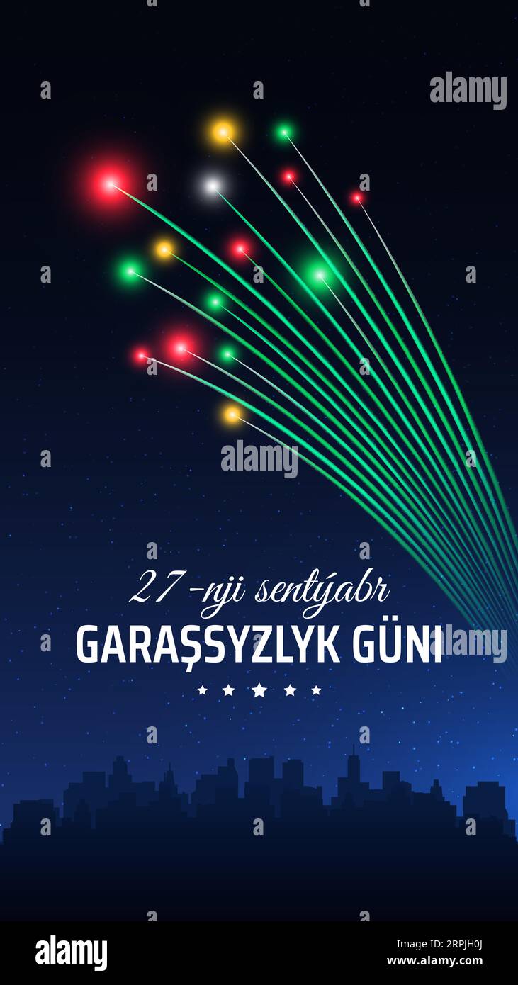 September 27 turkmenistan independence day, turkmen fireworks on dark