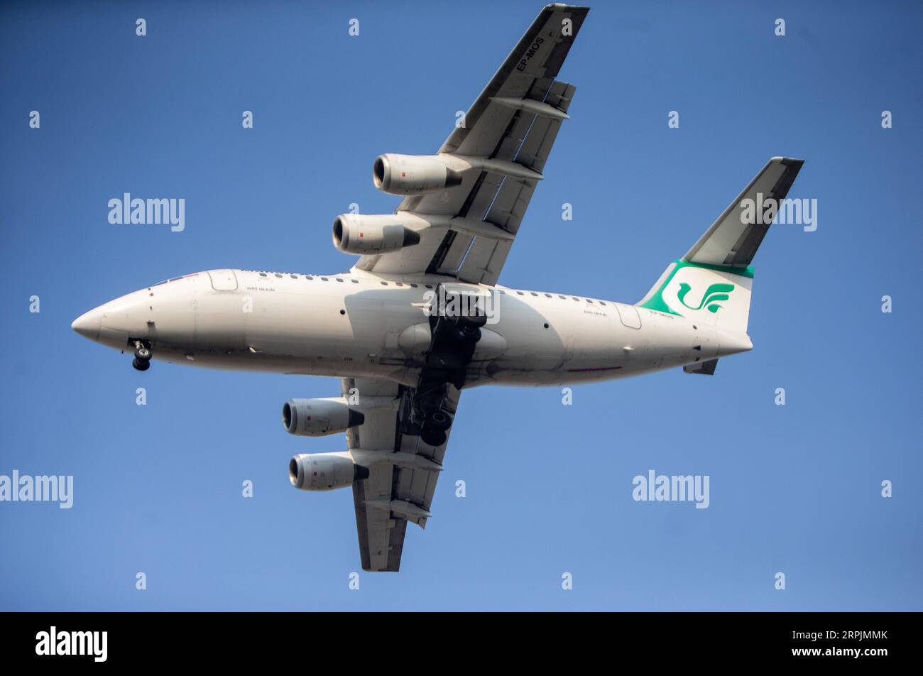 191215 -- BEIJING, Dec. 15, 2019 -- Photo taken on Dec. 14, 2019 shows an Airbus A340 of Mahan Air approaching the Mehrabad International Airport in Tehran, Iran. The U.S. Treasury on Wednesday imposed new sanctions on the Iranian airline of Mahan Air and its shipping industry, accusing it of transporting lethal aid from Iran to Yemen. Iran s Civil Aviation Organization CAO dismissed any negative impact of recent U.S. sanctions on the Islamic Republic s airlines, Tehran Times daily reported on Friday. Photo by /Xinhua XINHUA PHOTOS OF THE DAY AhmadxHalabisaz PUBLICATIONxNOTxINxCHN Stock Photo
