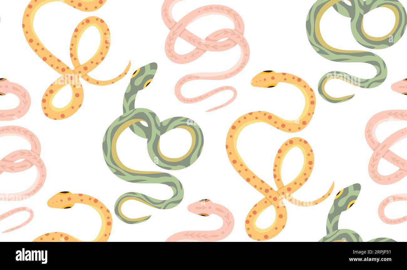 Seamless vector pattern with pink, green and yellow snakes. Cartoon ...