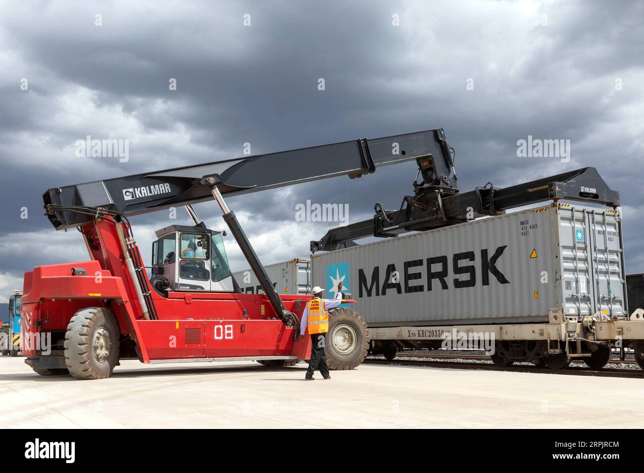 191218 -- NAIROBI, Dec. 18, 2019 -- A container is unloaded at the Naivasha Inland Container Depot in Kenya, on Dec. 17, 2019. Kenya on Tuesday launched the Nairobi-Naivasha Standard Gauge Railway SGR cargo service and an inland container depot ICD that are expected to revolutionize transport of bulk cargo to the east Africa nation s hinterland and neighboring countries.  KENYA-NAIROBI-NAIVASHA-RAILWAY-FREIGHT SERVICE-LAUNCH WangxTeng PUBLICATIONxNOTxINxCHN Stock Photo