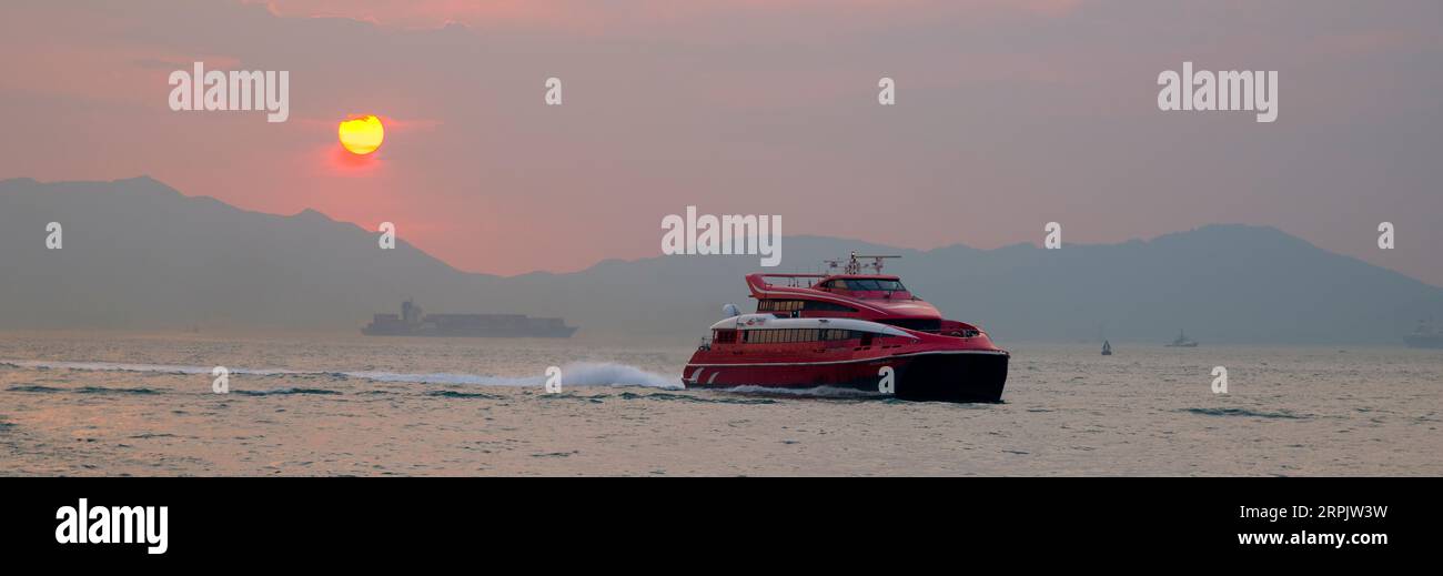 The famous Hong Kong Macau Ferry TURBOJET resume sailing services after Covid Pandemic restrictions are lowered between Macau and Hong Kong, China. Stock Photo