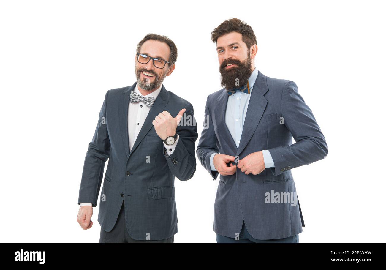 Making great decisions. mature men have own business. business meeting. team success. bearded businessmen in formal suit. partnership of boss men Stock Photo