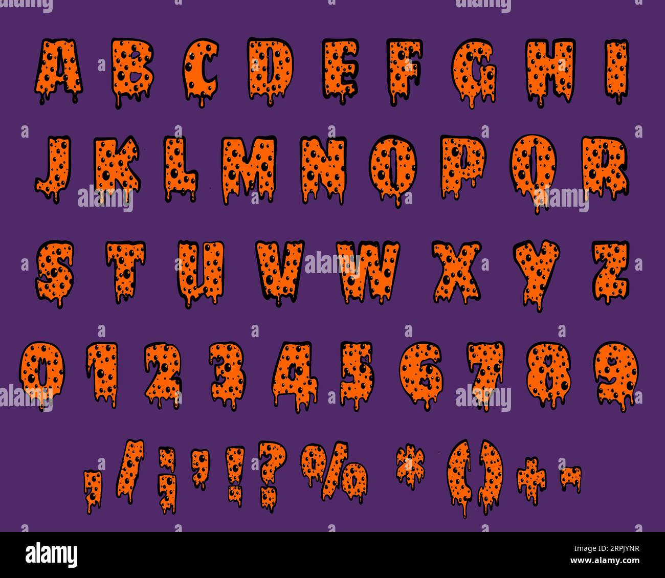 Halloween font latin alphabet. Orange bubbling colorful spooky Stock Vector