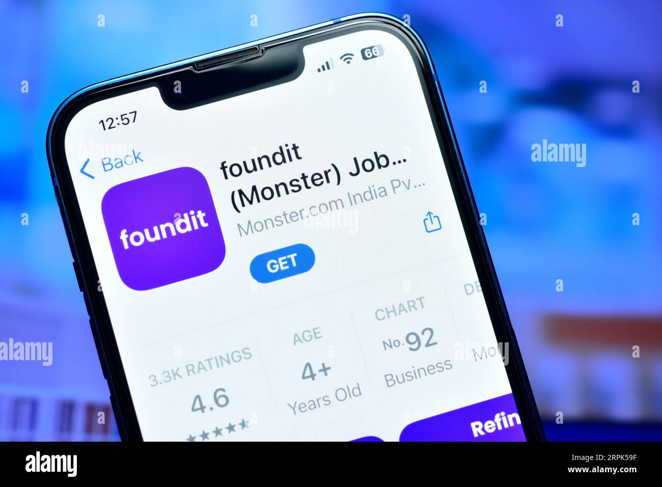 New Delhi, India 4 September 2023:- Foundit app on iphone used to search jobs, monster jobs Stock Photo