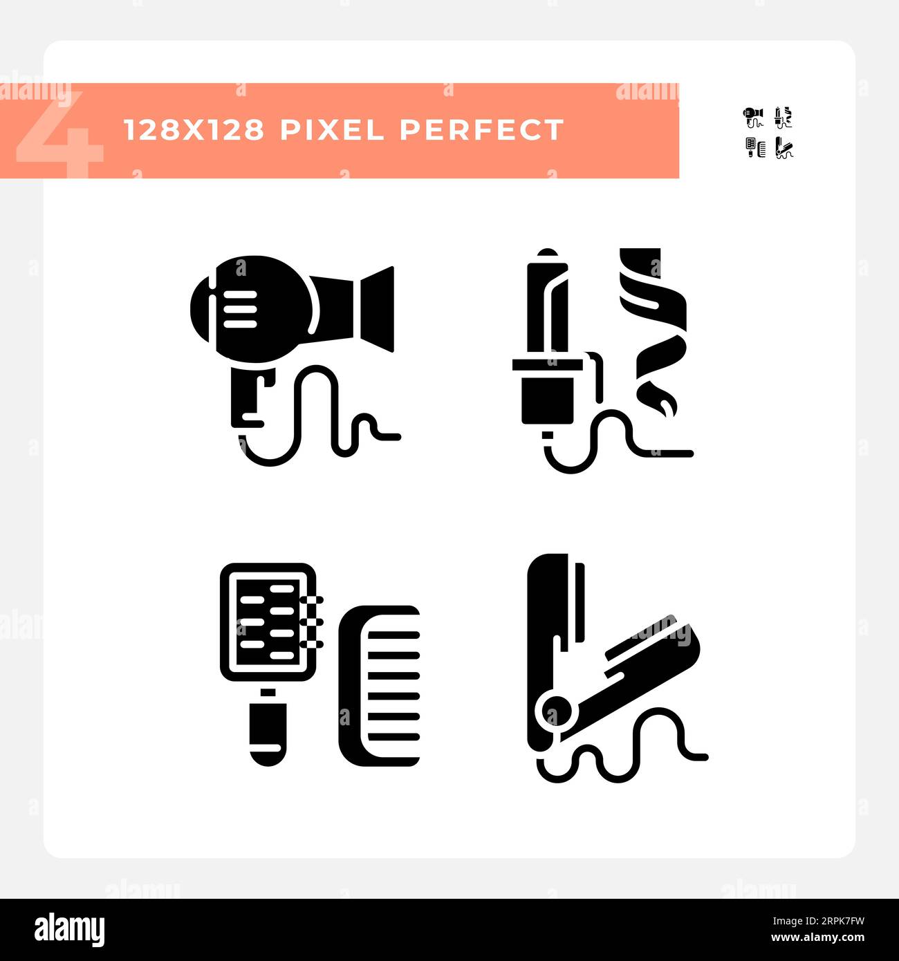 2D pixel perfect glyph style icons set Stock Vector