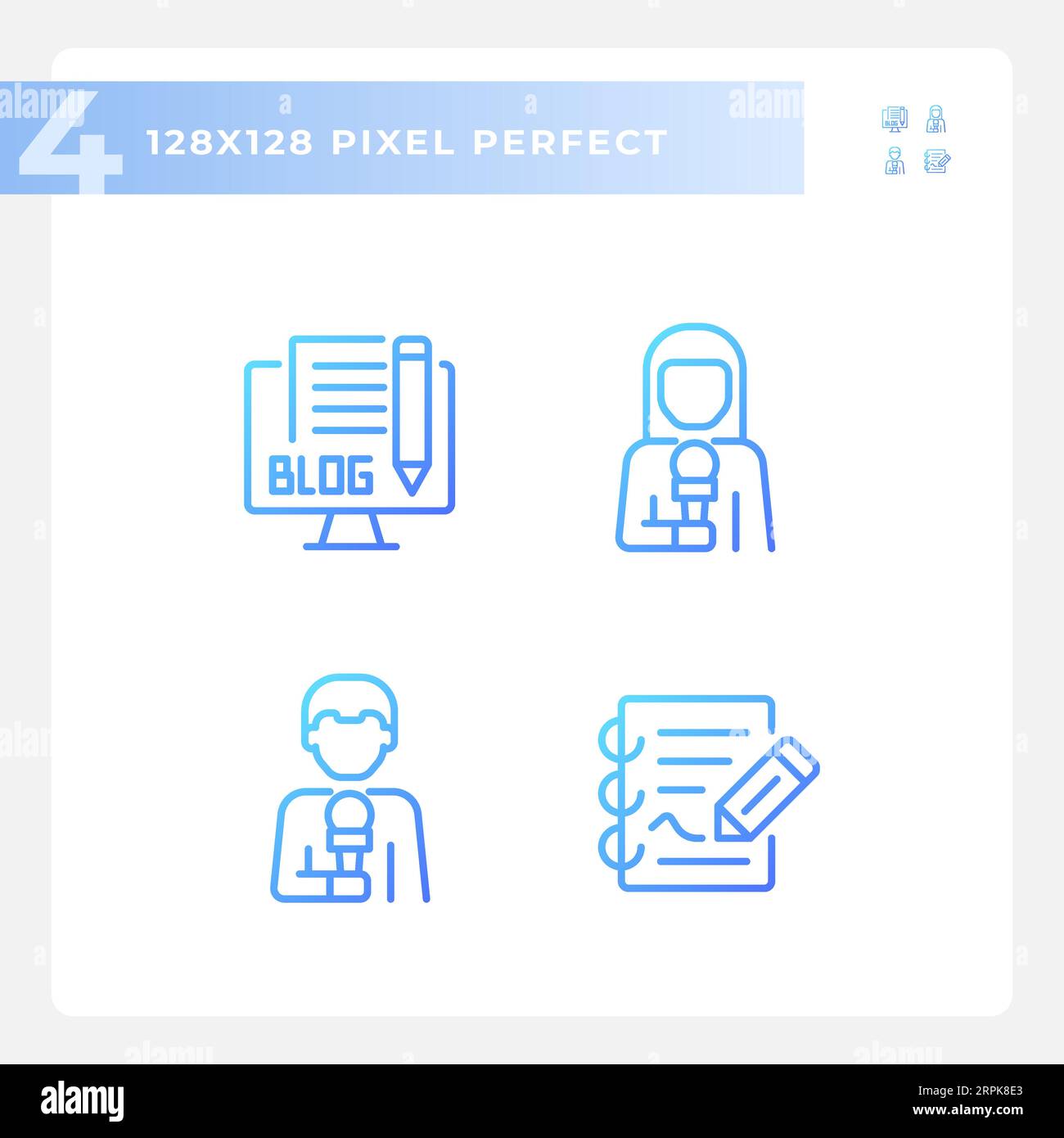 Pixel perfect gradient journalism icons set Stock Vector