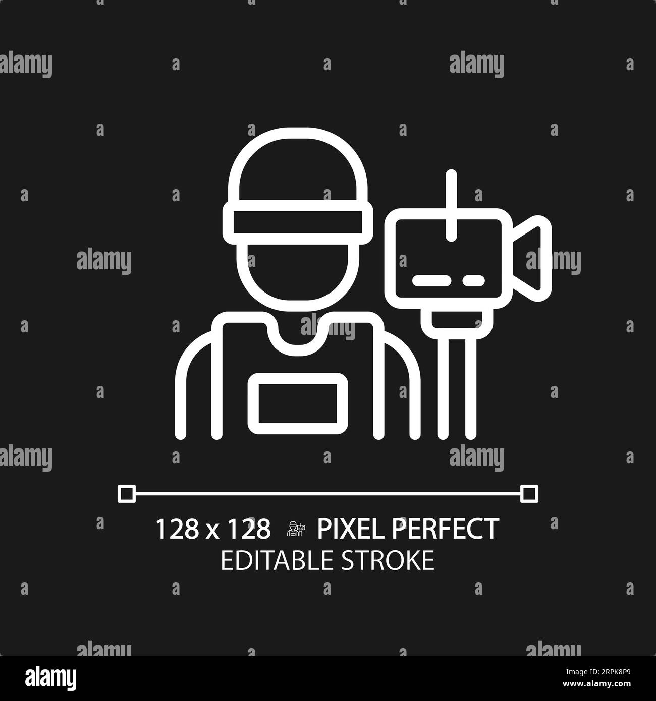 2D customizable thin linear white cameraman icon Stock Vector
