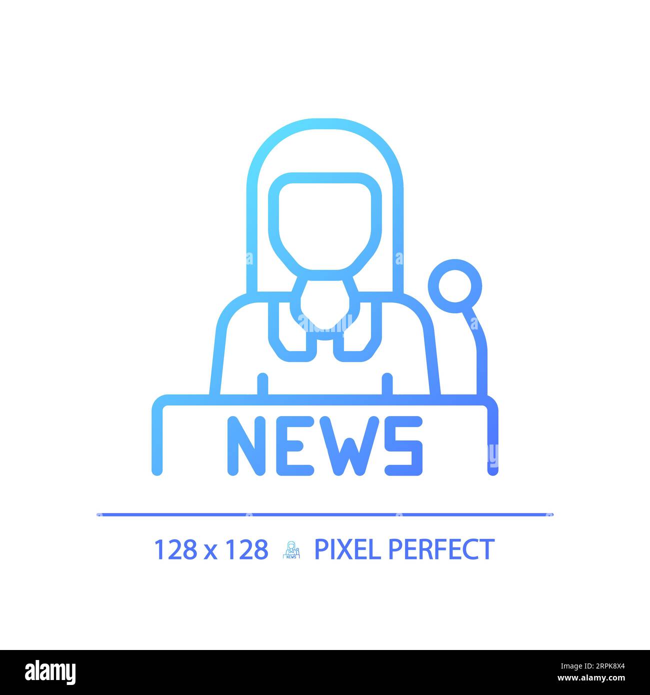 2D thin linear gradient female newscaster icon Stock Vector