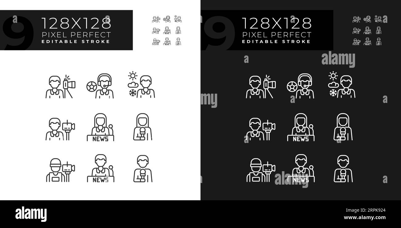 Editable dark and light journalism icons collection Stock Vector