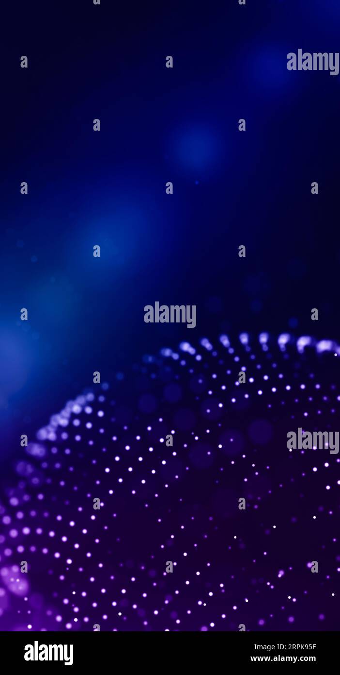 Connected dots for global data on blue background, fast communication data concept. Vertical size. Stock Photo