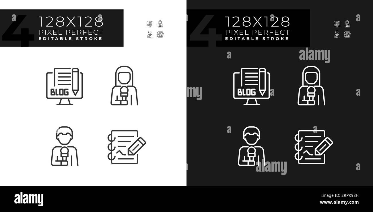 Pixel perfect dark and light journalism icons set Stock Vector