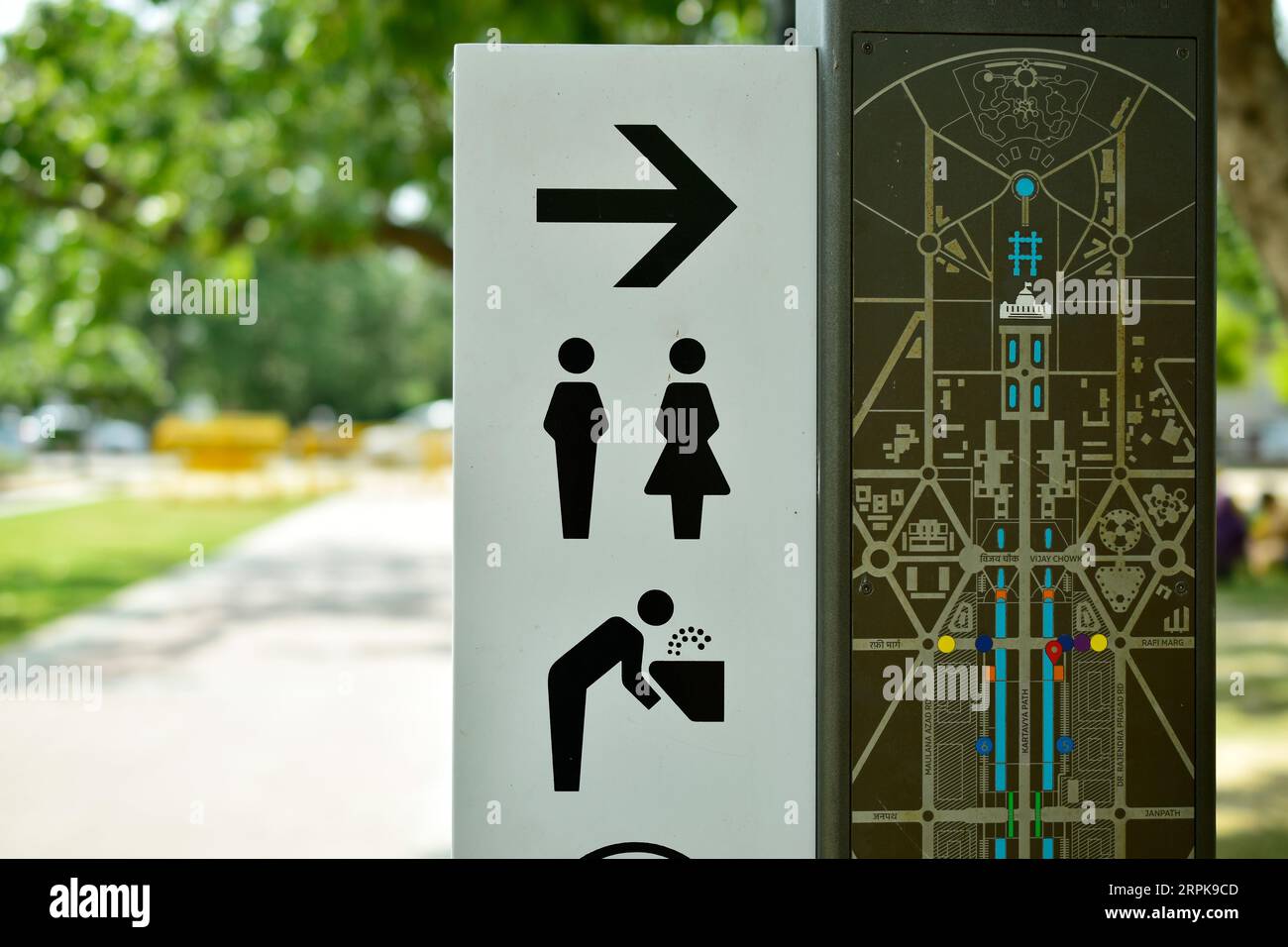 Maps with restroom and drinking water sign baord Stock Photo