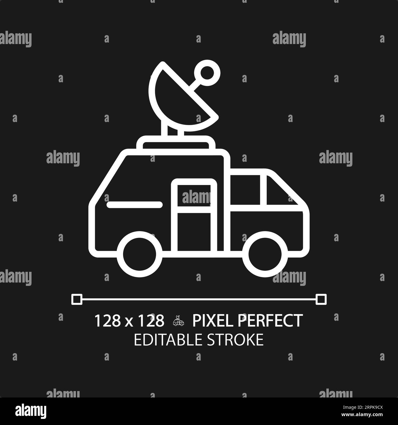 2D customizable thin linear white news satellite van icon Stock Vector