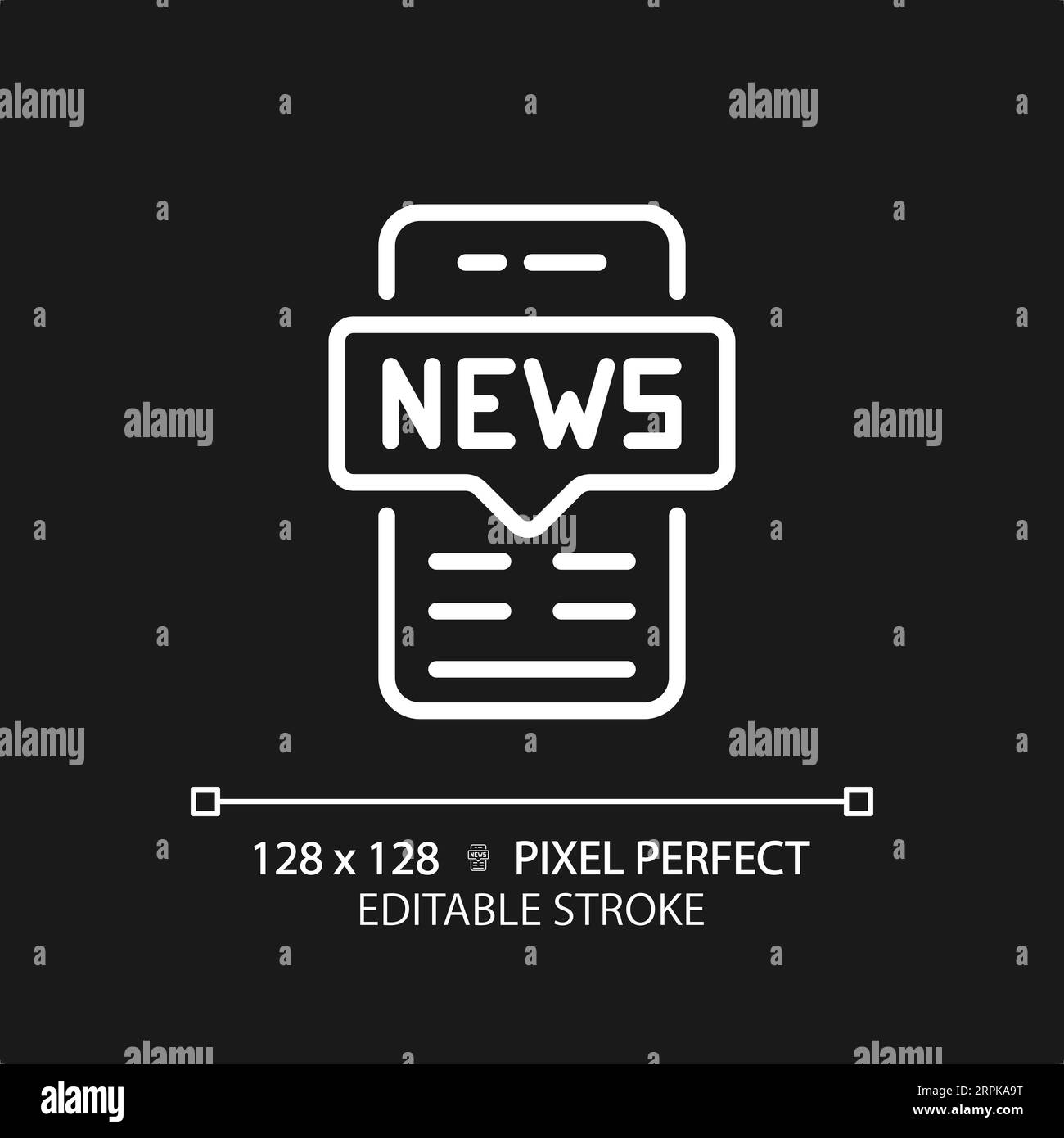 2D customizable thin linear white mobile news icon Stock Vector