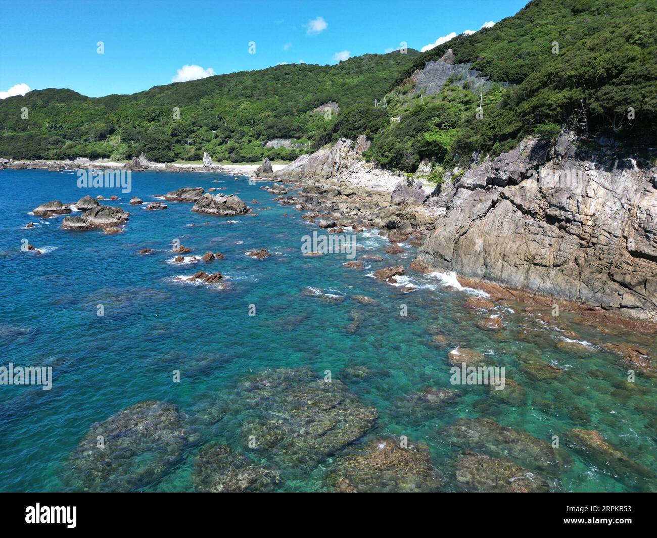 An aerial view of a green rocky coast in Japan Stock Photo - Alamy