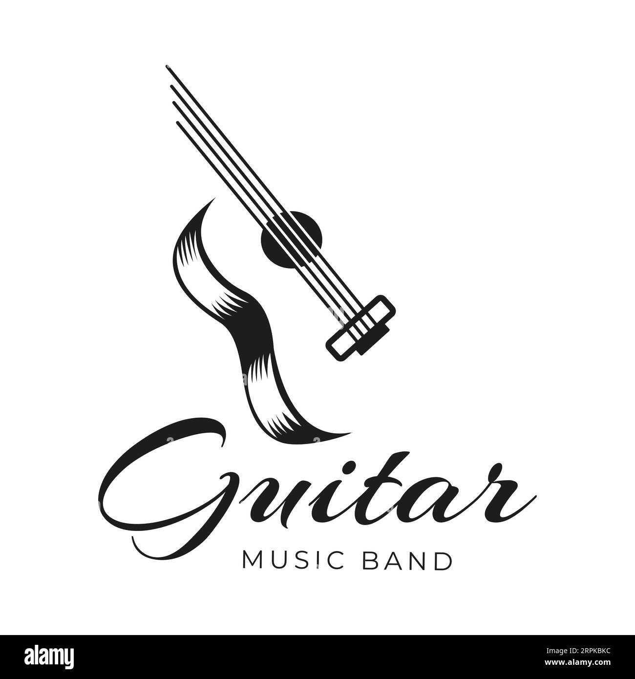 Vintage Retro Ribbon Banner Classical Acoustic Guitar Music logo design
