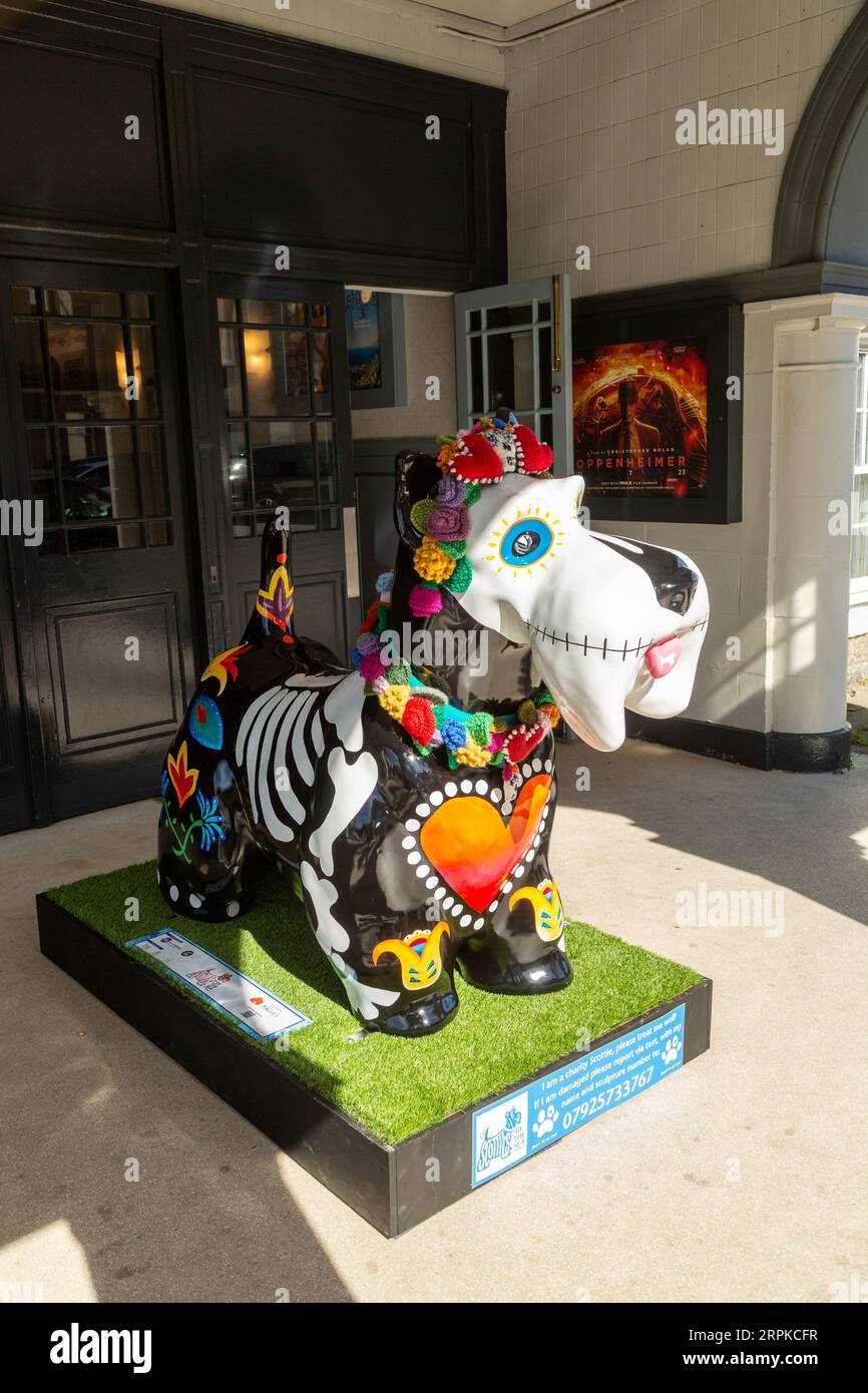 Dia De Los Muertos Perro, Part of Scotties by the Sea: A new Scottie dog statue trail St Andrews, Fife Stock Photo