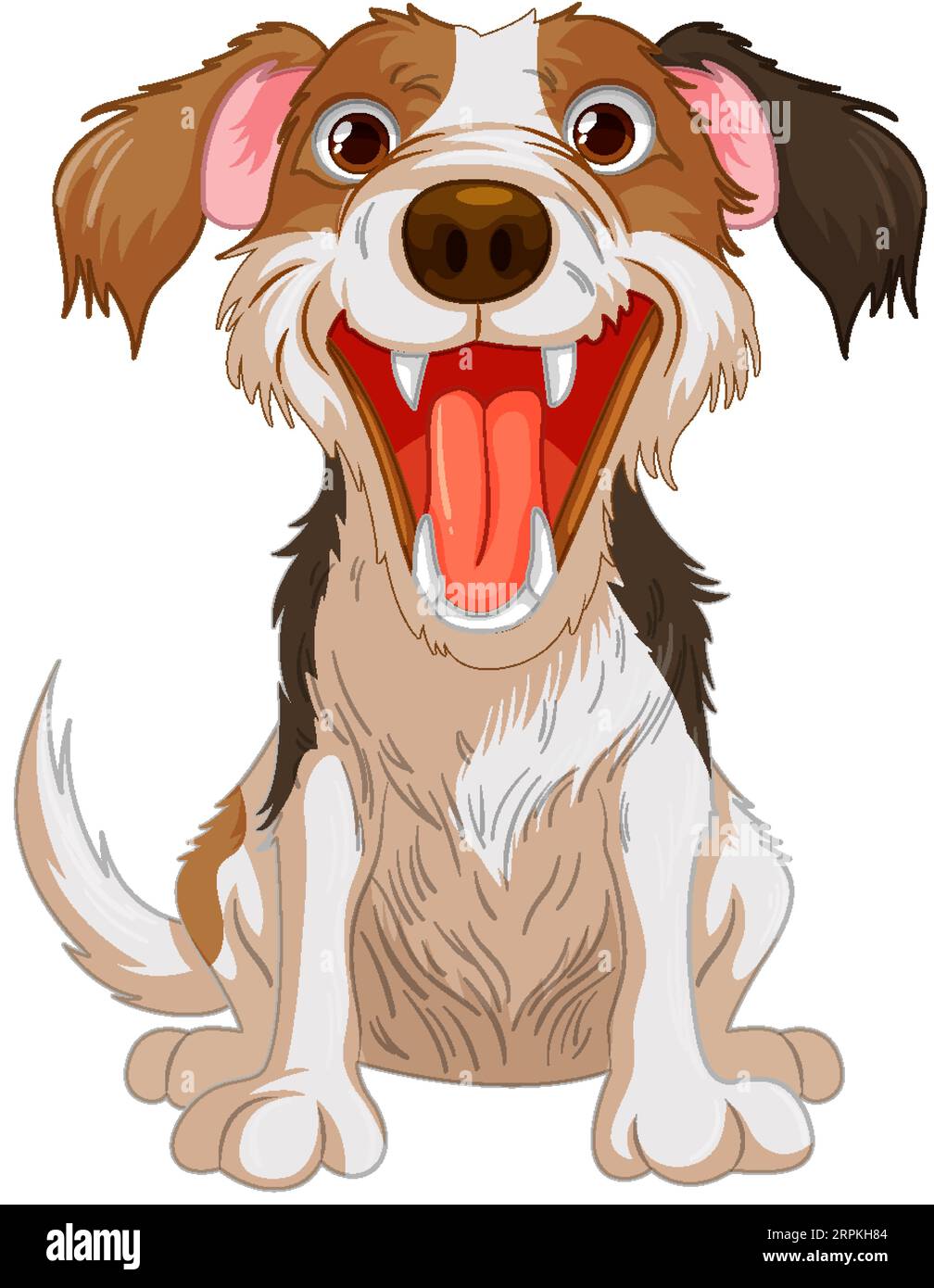 Cartoon dog with open mouth and sharp teeth, isolated on white