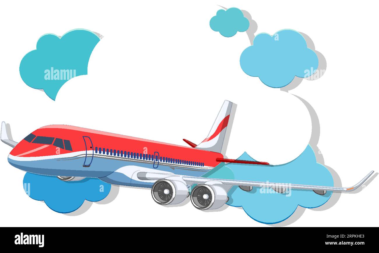 A Cartoon Illustration Of A Commercial Airline Airplane Soaring Through 