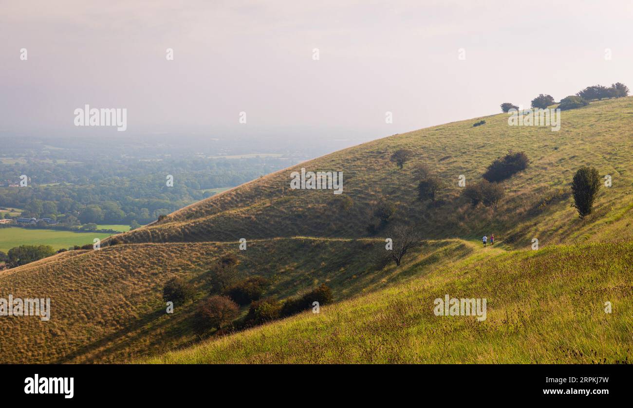 hazy misty humid late summer morning descending Ditchling beacon on the ...
