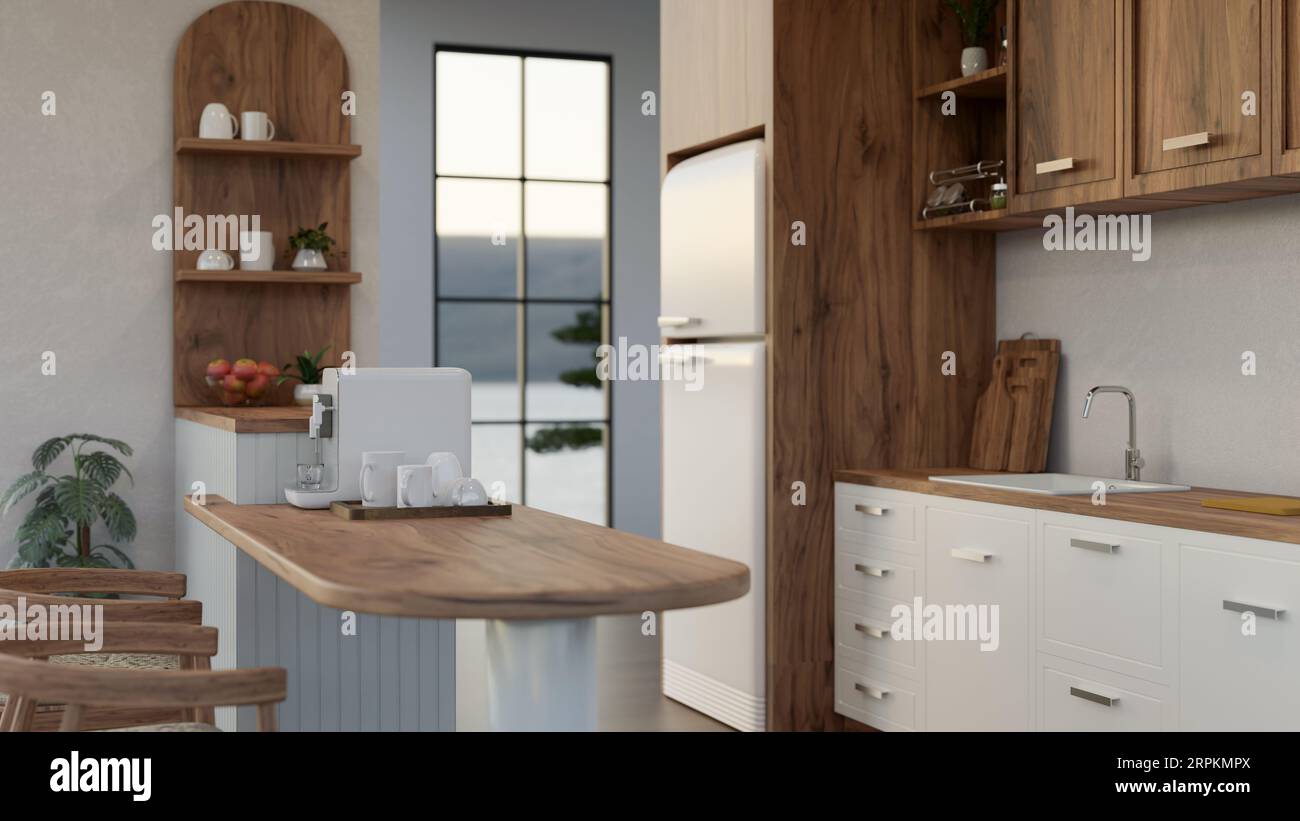 Small wooden drawers, part of wooden furniture in kitchen Stock Photo -  Alamy