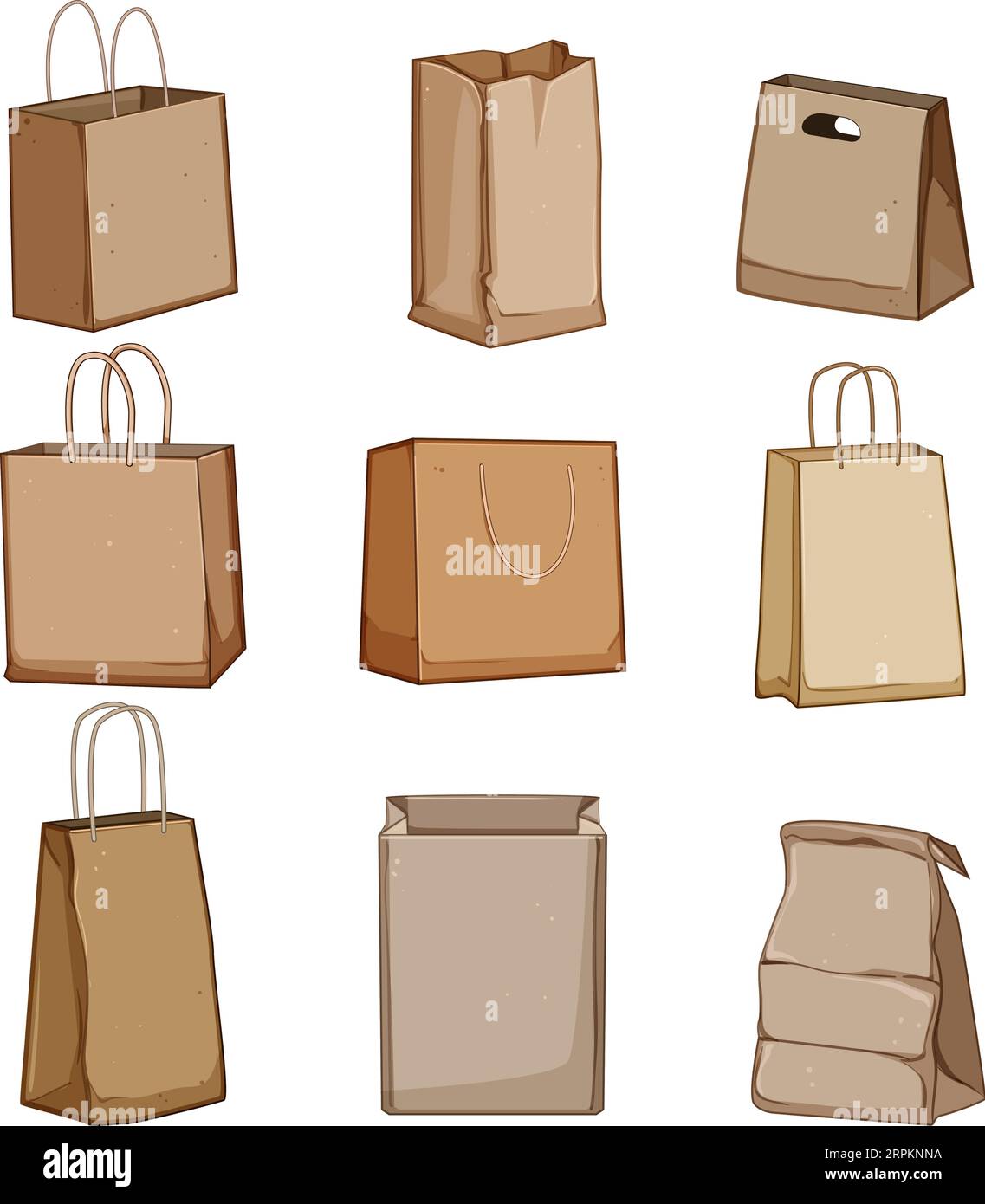 paper lunch bag set cartoon vector illustration Stock Vector Image