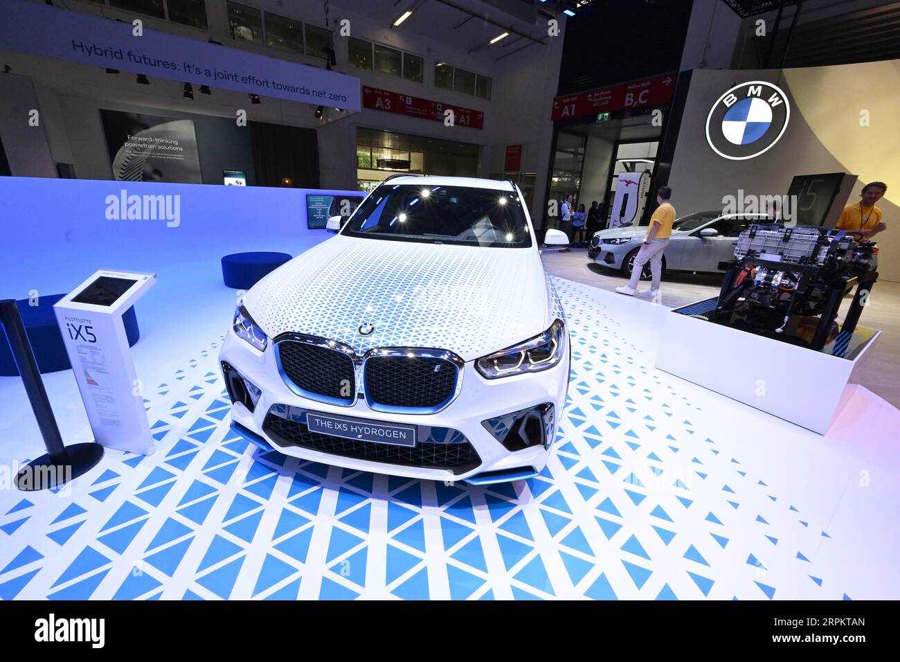 A BMW iX5 Hydrogen stands at the BMW stand at the IAA motor show, in ...