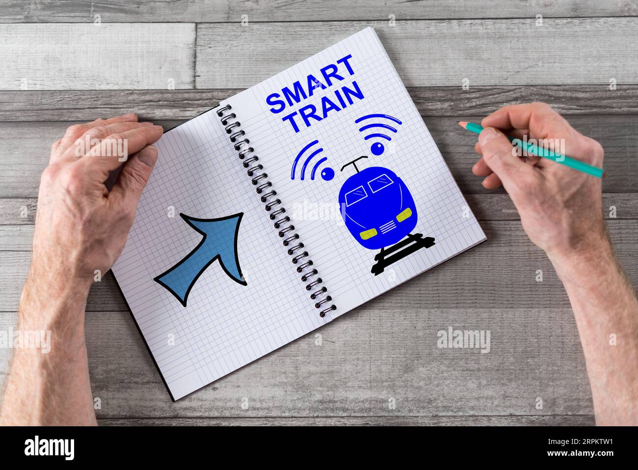 Smart train concept drawn on a notepad Stock Photo