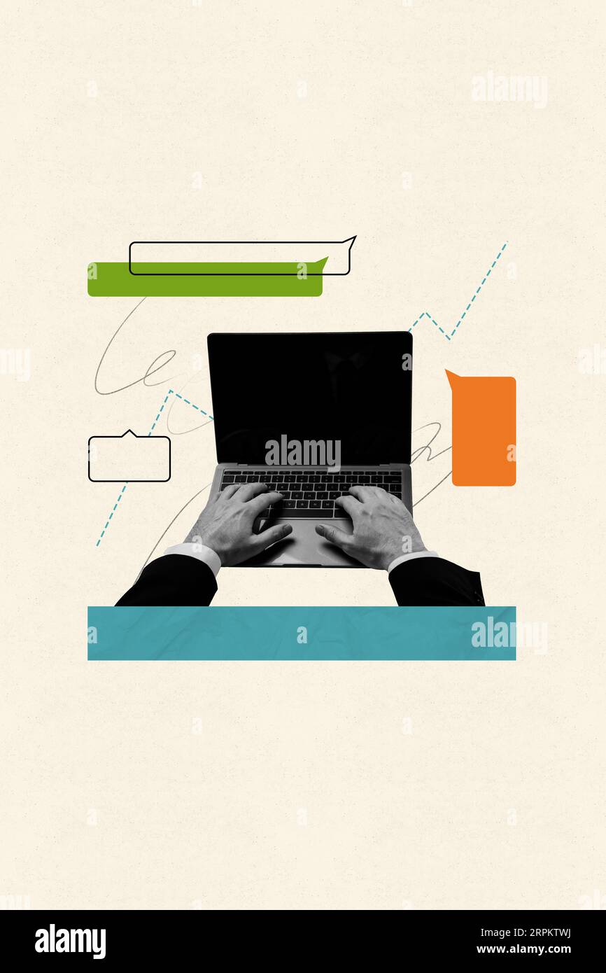 Typing Message Background Vertical creative composite illustration photo collage of hands typing ...