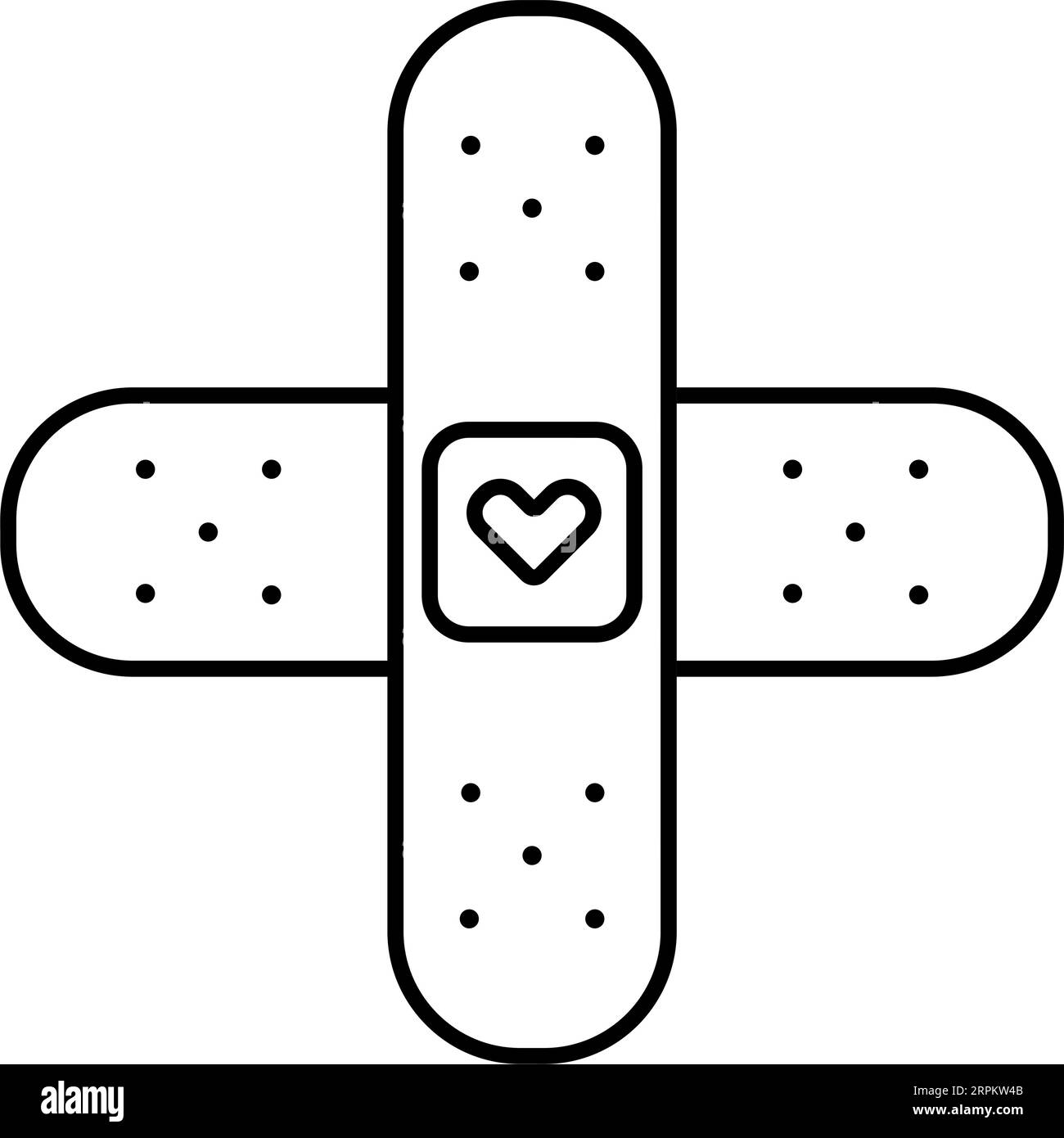 Medical cute illustration of band aid with a heart in outline style. Medical bandage plaster line icon. . Stock Vector