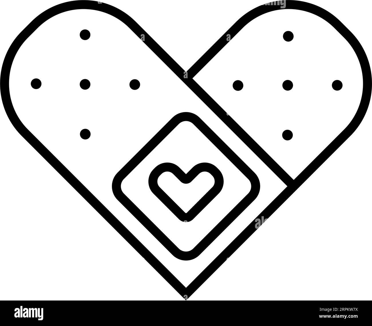 Medical cute illustration of band aid with a heart in outline style. Medical bandage plaster line icon. . Stock Vector