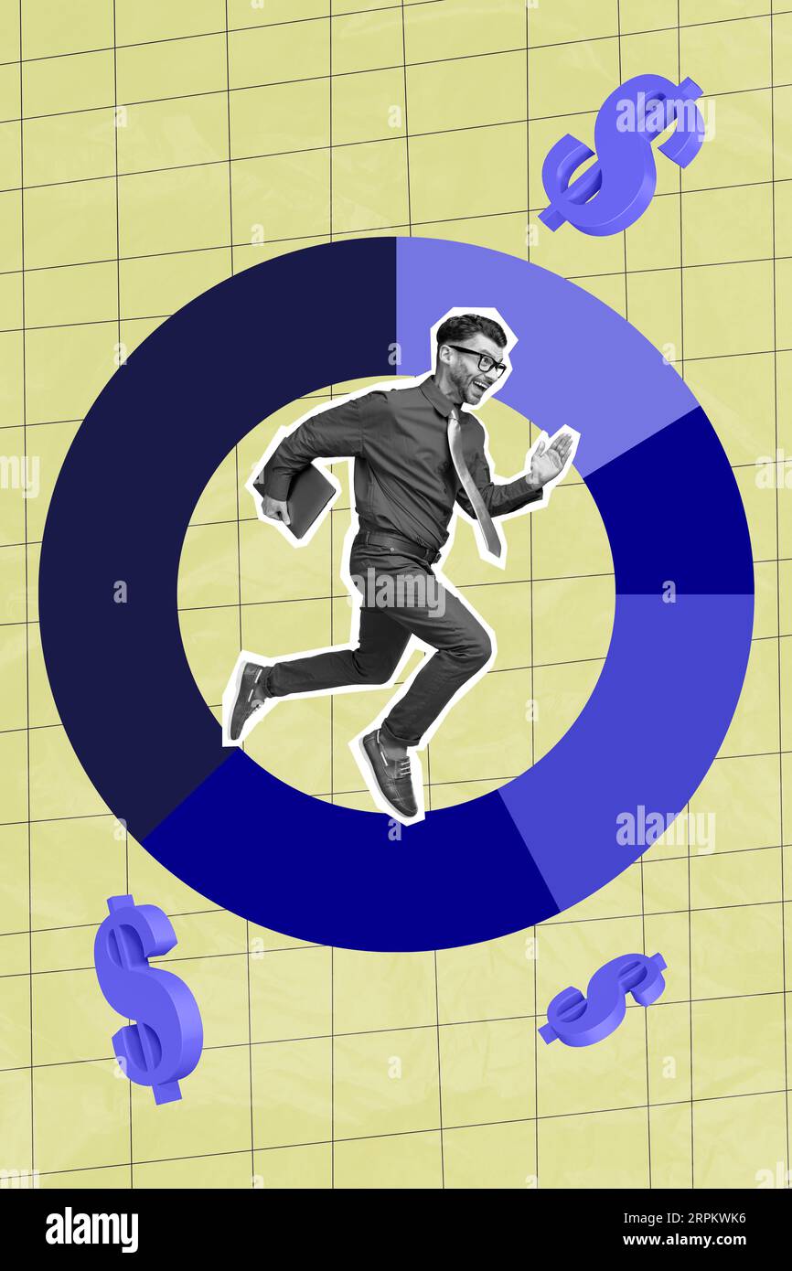 Collage photo 3d diagram courage running promotion worker guy his ...