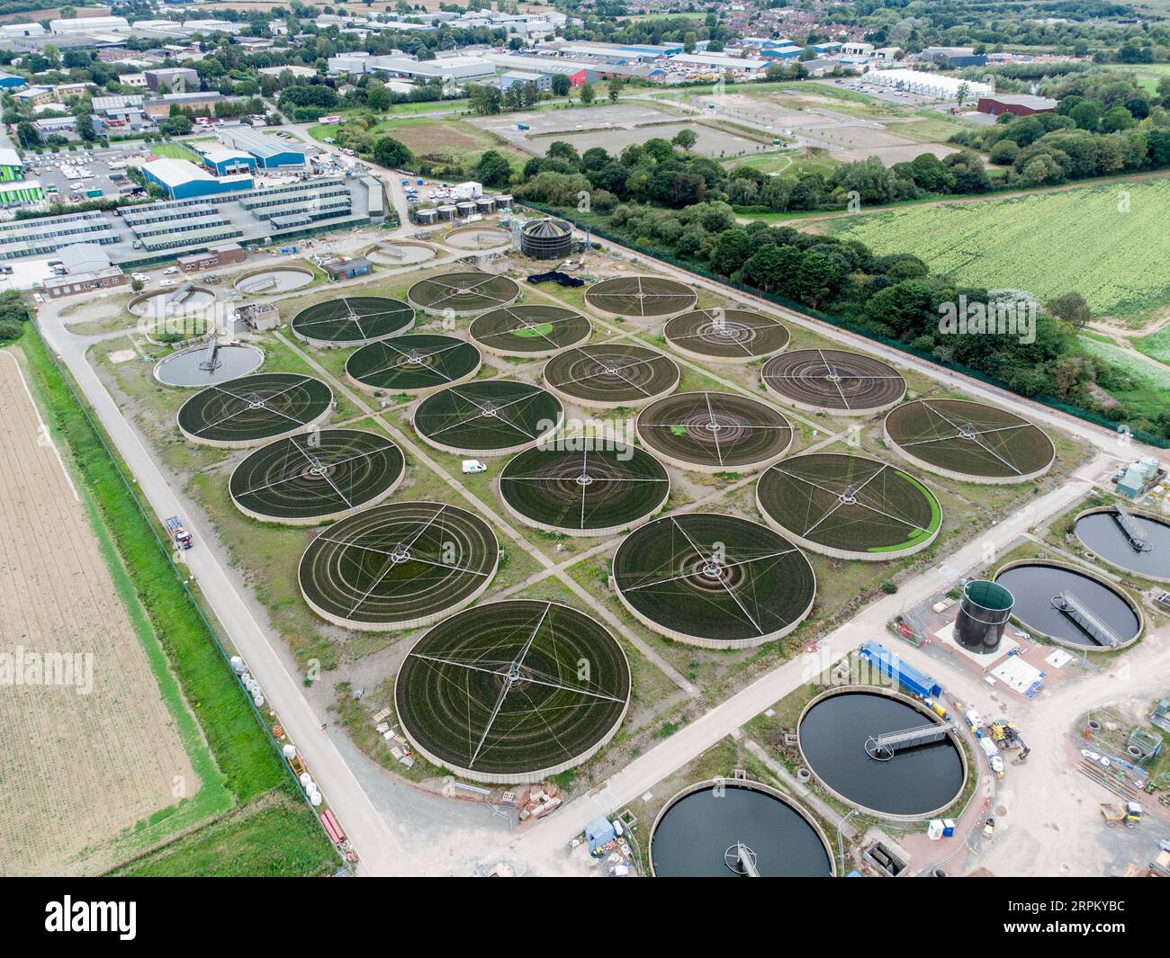 Drone image of Sewage treatment works at Hereford England Stock Photo