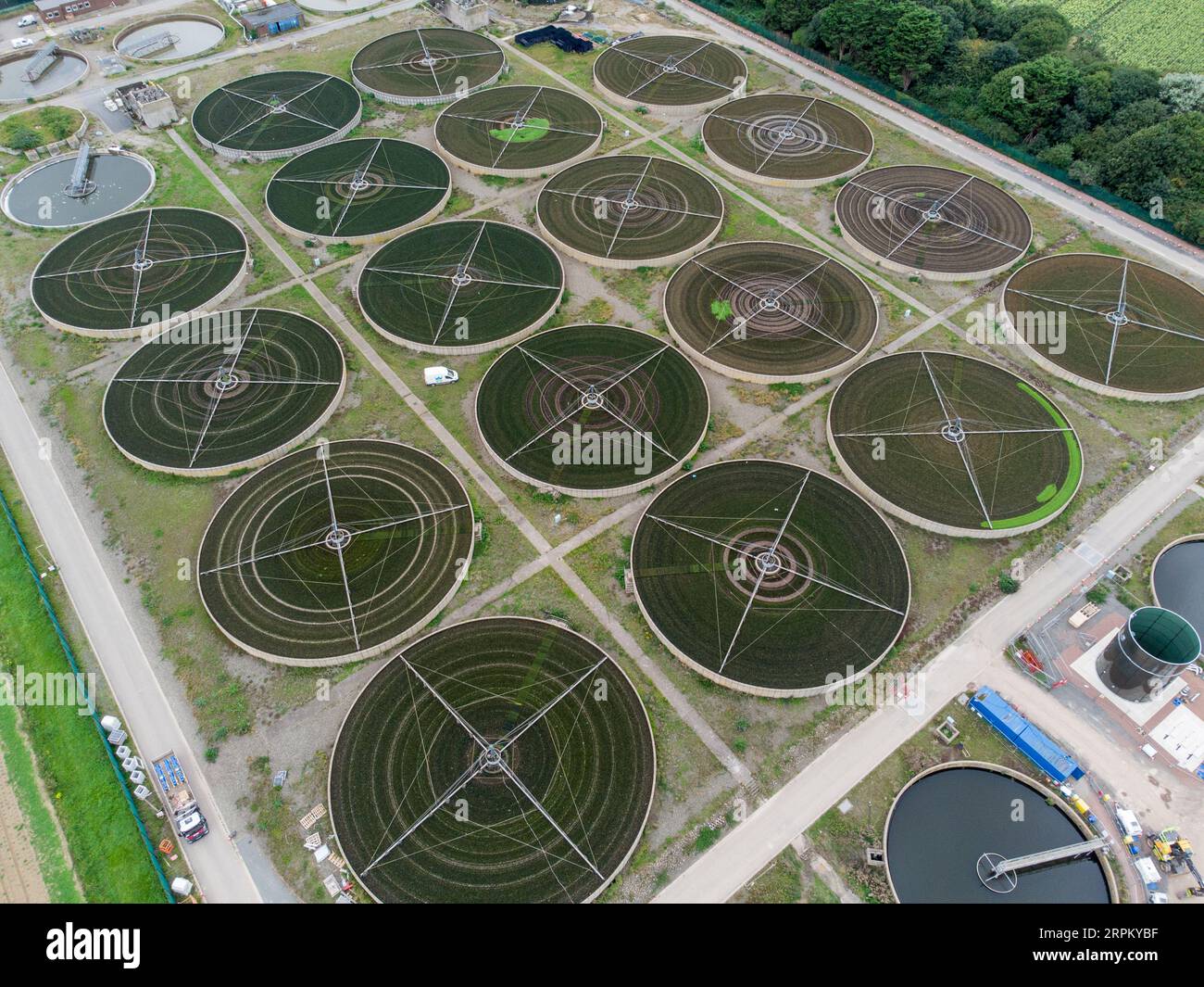 Drone image of Sewage treatment works at Hereford England Stock Photo