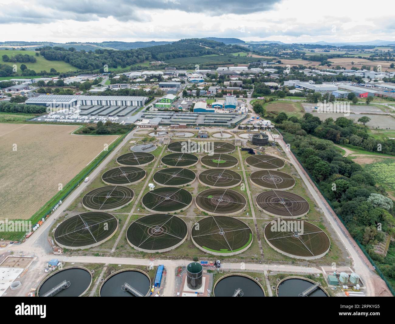 Drone image of Sewage treatment works at Hereford England Stock Photo