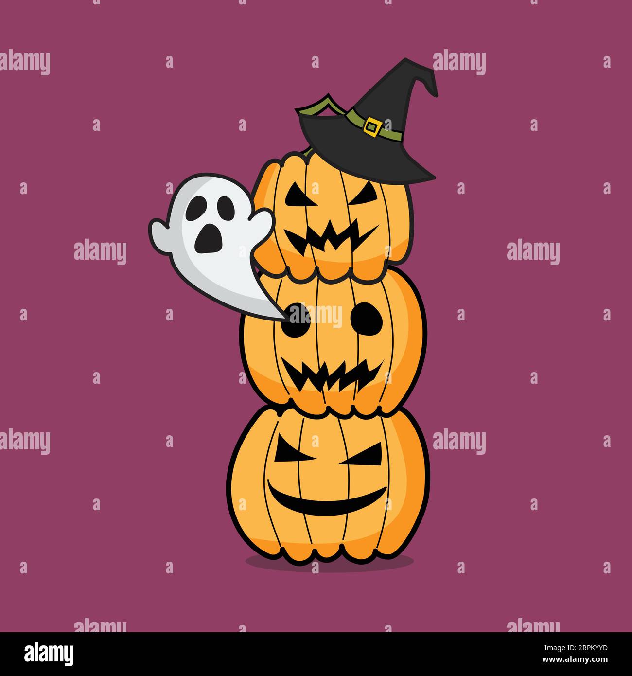 Halloween pumpkins stack doodle style. Invitation or greeting cards. Vector illustration Stock Vector